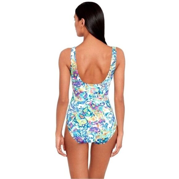LAUREN RALPH Women's Printed Ruffle Surplice Underwire One-Piece Swimsuit size 8 - Picture 7 of 11